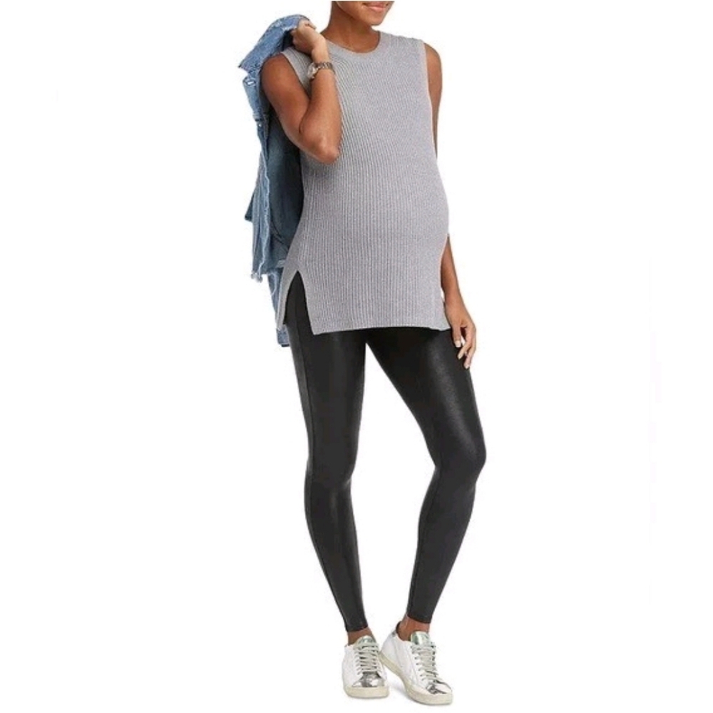 SPANX Maternity Faux Leather Leggings Black High Rise Shaping Size L